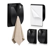 KIHOGEM 4Pcs Adhesive Kitchen Towel Holders, Stainless Steel Kitchen Towel Hooks Holder, Wall Mount Non Drilling Dish Towel Holder Hangers for Kitchen Bathroom Cabinet, Black