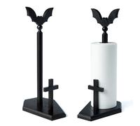 Kihomi Bat Paper Towel Holder with Suction Cups - Black Wooden Coffin Paper Roll Holder, Gothic Kitchen and Bathroom Accessory, Halloween Decor, Spooky Rustic Table and Witchy Gifts for Women (Bat)