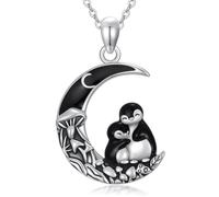 KiiKii Gothic Necklace, 925 Sterling Silver Cat/Fox/Bat/Phoenix/Highland Cow Pendant Crescent Moon Mushroom Necklace Animal Jewelry Gifts for Women, 0.86 inches, Sterling Silver, No Gemstone