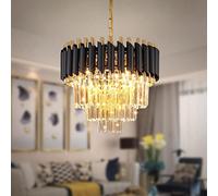 KIIKOOPRO Modern Crystal Chandelier Black and Gold Chandeliers 3-Tier Chandelier Crystal Round Chandeliers Pendant Light for Dining Room Bedroom Living Room Foyer Farmhouse,E14*4 Lights Ø40cm