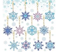 kiimiipa 12 x Diamond Painting Christmas Hanging Diamond Painting Children's Key Chain, 5D Double-Sided Diamond Painting Winter Diamond Painting Pendant Snowflakes Hanging Diamond Accessories