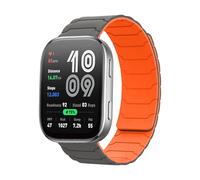 KiimLaa 20mm Magnetic Silicone Bands for Amazfit Active 3 / Active 2 Square/T-Rex 3 Pro 44mm, Waterproof Sport Replacement Straps Wristband for Amazfit GTS 4 / GTS 3 / GTS 2 / GTR Mini - Gray/Orange