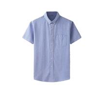 Kiioouu Men's Short Sleeve Shirt Business Striped Shirt Casual Short Sleeve Regular Fit Shirt Light Blue L