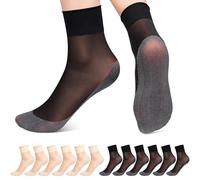 Kiiwah 12 Pairs Ankle Pop Socks for Women, 20 Denier Nylon Sheer Socks Seamless Anti-slip Tight Stockings Transparent (Black, Nude)
