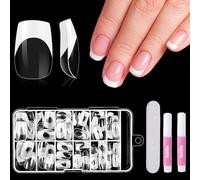 Kiiwah 120pcs French Manicure False Nails Square, Short French Tip False Nails, Full Cover Transparent Press on Nails Stick on Fake Nails for Women Girls Nails Art (White)
