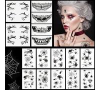 Kiiwah 18PCS Halloween Prank Make Up Temporary Tattoos - Mouth Face Tattoo Stickers, Spider Tattoos, Scar Eyeliner for Adults & Kids