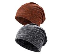 Kiiwah 2 Pcs Unisex Striped Slouchy Beanie Hat, Winter Jersey Skull Cap Fashion Baggy Hat for Men & Women Black, Brown