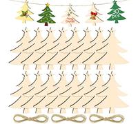 Kiiwah 30pcs Christmas Wooden Ornaments, DIY Wood Pendants with String for Xmas Tree Decorations & Christmas Craft Supplies (Christmas Tree)