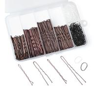Kiiwah 500 Pcs Bobby Pins Brown Kit, U-Shaped Hair Pins for Women Rubber Hair Bands Hair Grips for Buns with Storage Box