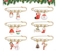 Kiiwah 6 Pcs Christmas Brooch Pins Set, Metal Christmas Badges with Strass Pearls Xmas Party Accessories Decorations for Adults Kids (Gold)