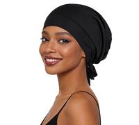 Kiiwah Bamboo Bonnet Sleep Cap Unisex Satin Lined Beanie Adjustable Silk Night Sleeping Hat Soft Hair Bonnet for Women and Men Slouchy Beanie for Sleeping Black