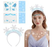 Kiiwah Christmas Headband Snowflake Temporary Tattoos for Kids Adult, Snowflake Head Boppers with Silver Tinsel for Frozen Party Xmas Costume