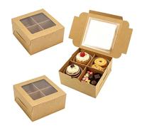 Kiiyoo 12 Pieces Bakery Box with Clear Window16 x 16 x 7.5 cm Brown Cupcake Cookie Boxes for Wedding Birthday Party