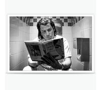 KIJDID Retro Pulp Fiction Poster - Vincent Vega On Toilet Bathroom Decor Canvas Wall Art - Black and White Prints for Apartment Aesthetic - Bar Cart Decor - 12x16in Unframed