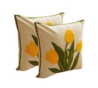 KIJING Embroidered Pillowcase 2 Sets Square Sofa Pillow Case Cushions Terrace Pillows for Home Sofa Decoration Party Room Decoration (Yellow Tulip)