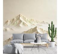 KIJSKKOPO 3D Foggy Misty Peak Mountain Wall Mural 200X140cm Non Woven Wallpaper Mural Pale Green Mountain Panoramic Landscape Large Print Wall Art Decor for Bedroom Living Room 200X140cm(Wxh)