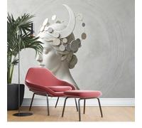 KIJSKKOPO 3D Plaster Relief Moon Goddess Wall Mural315Lx450Wcm, Neoclassical Sculptured Female with Crescent Headdress Silk Fabric Covering, Modern Mythological Art Wallpaper for Living Room Be