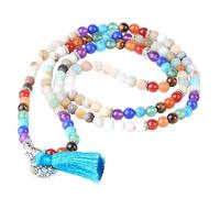 KIJSKKOPO 7 Chakra 108 Stone Beads Necklace, Reiki Gemstone Prayer Beads Necklace With Tassels Yoga Meditation Mala Prayer Tree Of Life Bracelet Jewellery Gifts for Women Man Amazon Stone