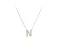 KIJSKKOPO 925 Sterling Silver 26 Capital Initial Necklace, Gold Plated Letter Inlaid Zircon A-Z Initial Name Pendant Adjustable Clavicle Necklace Jewellery Gifts for Mum Wife Letter N