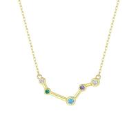 KIJSKKOPO 925 Sterling Silver Astrology Necklace, Gold Plated Inlaid Round Colored Zircon 12 Constellation Pendant Adjustable Choker Necklace Jewellery Gifts for Women Girls Aries