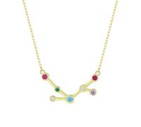 KIJSKKOPO 925 Sterling Silver Astrology Necklace, Gold Plated Inlaid Round Colored Zircon 12 Constellation Pendant Adjustable Choker Necklace Jewellery Gifts for Women Girls Virgo