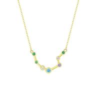 KIJSKKOPO 925 Sterling Silver Astrology Necklace, Gold Plated Inlaid Round Colored Zircon 12 Constellation Pendant Adjustable Choker Necklace Jewellery Gifts for Women Girls Aquarius