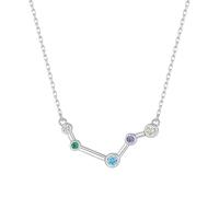 KIJSKKOPO 925 Sterling Silver Astrology Necklace, White Gold Plated Inlaid Round Colored Zircon 12 Constellation Pendant Adjustable Choker Necklace Jewellery Gifts for Women Girls Aries