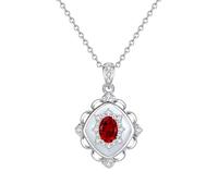 KIJSKKOPO 925 Sterling Silver Necklaces for Women, Rhombic Inlay Oval Cut Zircon Pendant Adjustable Choker Necklace Birthstone Jewellery Wedding Birthday Gemstone Gift Red