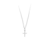 KIJSKKOPO 925 Sterling Silver Small Diamond Cross Necklace for Women, White Gold Plated Cross Faith Pendant Adjustable Clavicle Chain Necklace Jewellery Gifts with Mum Wife Silver