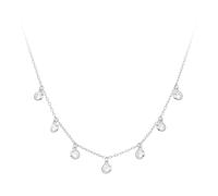 KIJSKKOPO 925 Sterling Silver Tassel Pendant Necklace for Women, White Gold Plated Inlaid Round Zircon Adjustable Choker Chain Necklace Jewellery Gifts for Wedding Birthday Silver