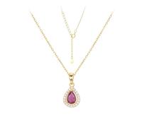 KIJSKKOPO 925 Sterling Silver Teardrop Necklace,Gold Plated Double-Layer Inlaid Zircon Exquisite Pendant Adjustable Choker Necklace Jewellery Gifts for Mum Wife Girlfriend Red