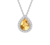 KIJSKKOPO 925 Sterling Silver Teardrop Necklace, Silver Water Drops Inlaid Peridot Cut Zircon Birthstone Pendant Adjustable Choker Necklace Jewellery Wedding Birthday Gem Gift Yellow