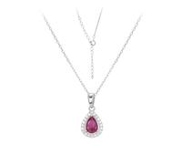 KIJSKKOPO 925 Sterling Silver Teardrop Necklace, White Gold Plated Double-Layer Inlaid Zircon Exquisite Pendant Adjustable Choker Necklace Jewellery Gifts for Mum Wife Red