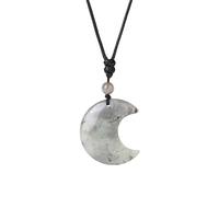 KIJSKKOPO Crescent Moon Crystal Necklace, Natural Reiki Black Obsidian Beaded Energy Gemstone Adjustable Rope Braided Pendant Necklace Jewelry Gift for Women Men Teens Labradorite