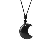 KIJSKKOPO Crescent Moon Crystal Necklace, Natural Reiki Black Obsidian Beaded Energy Gemstone Adjustable Rope Braided Pendant Necklace Jewelry Gift for Women Men Teens Black Obsidian