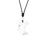KIJSKKOPO Crescent Moon Crystal Necklace, Natural Reiki Black Obsidian Beaded Energy Gemstone Adjustable Rope Braided Pendant Necklace Jewelry Gift for Women Men Teens Howlite