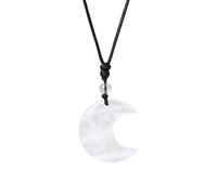 KIJSKKOPO Crescent Moon Crystal Necklace, Natural Reiki Black Obsidian Beaded Energy Gemstone Adjustable Rope Braided Pendant Necklace Jewelry Gift for Women Men Teens Rock Crystal