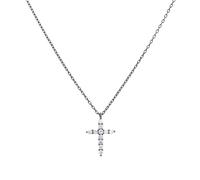 KIJSKKOPO Cross Necklace 925 Sterling Silver White Gold Plated Crucifix Pendant, Inlaid Clear Zircon Adjustable Clavicle Necklace Faith Jewellery Gifts for Bridal Mum Wife Girlfriend Black