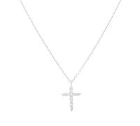 KIJSKKOPO Cross Necklace 925 Sterling Silver White Gold Plated Crucifix Pendant, Inlaid Clear Zircon Adjustable Clavicle Necklace Faith Jewellery Gifts for Bridal Mum Wife Girlfriend Silver