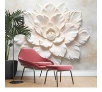 KIJSKKOPO Fine Decor Silk Fabric Wall Mural 175X250Cm, 3D Embossed Effect Peony Floral Relief Photo Wallpaper, Custom Large Wall Art for Living Room Bedroom Feature Home Art Silk Fabric Wallpaper 17