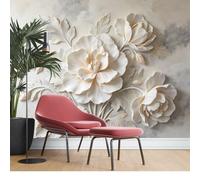 KIJSKKOPO Fine Decor Silk Fabric Wall Mural 256X350Cm, 3D Embossed Effect Peony Floral Relief Wallpaper, Custom Large Wall Art for Living Room Bedroom Feature Home Art Decor Silk Fabric Wallpaper 25