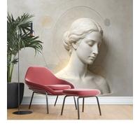 KIJSKKOPO Fine Decor Silk Fabric Wall Mural 70X100Cm, 3D Effect Classical Lady Sculpture with Geometric Circles Relief Photo Wallpaper, Custom Large Wall Art for Living Room Bedroom Feature Home Ar