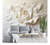 KIJSKKOPO Floral Photo Wallpaper Silk Fabric Wall Mural 70X100cm, Large Camellia Flower with Leaf Buds Art Print Backdrop Decor Covering for Living Room Bedroom Feature Wall Home Silk Fabric Wallpap