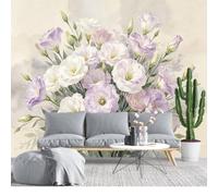 KIJSKKOPO Floral Photo Wallpaper Silk Fabric Wall Mural210X300cm, Watercolor White Lilac Eustoma Bouquet Art Print Vintage Backdrop Decor Covering for Living Room Bedroom Feature Wall Silk Fabric Wa