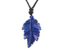 KIJSKKOPO Hand Carved Leaf Natural Crystal Stone Pendant Necklace, Boho Spiritual Gemstone Adjustable Cord Necklace Jewelry for Men Women Mother'S Day, Father'S Day Lapis Lazuli