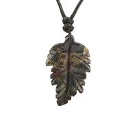 KIJSKKOPO Hand Carved Leaf Natural Crystal Stone Pendant Necklace, Boho Spiritual Gemstone Adjustable Cord Necklace Jewelry for Men Women Mother'S Day, Father'S Day Dragon Blood Stone