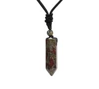 KIJSKKOPO Hexagonal Natural Energy Stone Necklace, 7 Chakras Reiki Column Crystal Beads Pendant Adjustable Rope Choker Necklace Viking Jewelry Gift for Women Men Teens Unisex Dragon Blood Stone