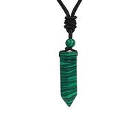 KIJSKKOPO Hexagonal Natural Energy Stone Necklace, 7 Chakras Reiki Column Crystal Beads Pendant Adjustable Rope Choker Necklace Viking Jewelry Gift for Women Men Teens Unisex Malachite