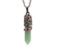KIJSKKOPO Hexagonal Point Crystals Stone Pendant Necklaces Jewellery, Natural Reiki Amethyst Retro Loong Wrapped Energy Gemstone Chakra Pendant Viking Necklace for Women Men Green Aventurine