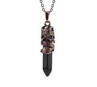 KIJSKKOPO Hexagonal Point Crystals Stone Pendant Necklaces Jewellery, Natural Reiki Amethyst Retro Loong Wrapped Energy Gemstone Chakra Pendant Viking Necklace for Women Men Black Onyx